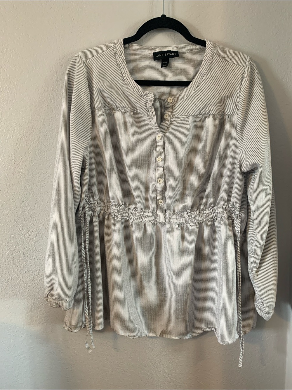 Lane Bryant Striped Henley Peplum Top Black White 18/20
